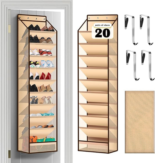 10 - Pocket Over - the - Door Hanging Shoe Organizers & Rack, Made of Sturdy 600D Oxford + Non - Woven Fabric, Space - Saving Storage for Shoes, Boots & More (Cream-colored)-NeatNest