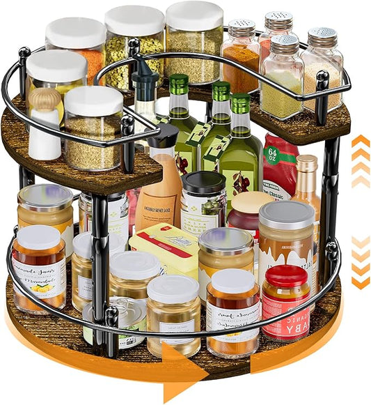 2-Tier Lazy Susan Organizer Turntable Spice Organization U-Shape 11.8" Rotating Spice Rack Height Adjustable for Cabinet, Pantry, Kitchen Countertop, Party-NeatNest