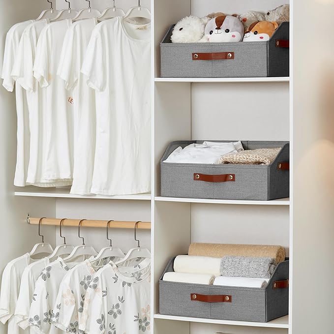 Closet Organizers and Storage, Linen Trapezoid Storage Bins with Handles, Collapsible Shelf Organizer for Blanket, Towel, Clothes, Hats, Purse (Gray)-NeatNest