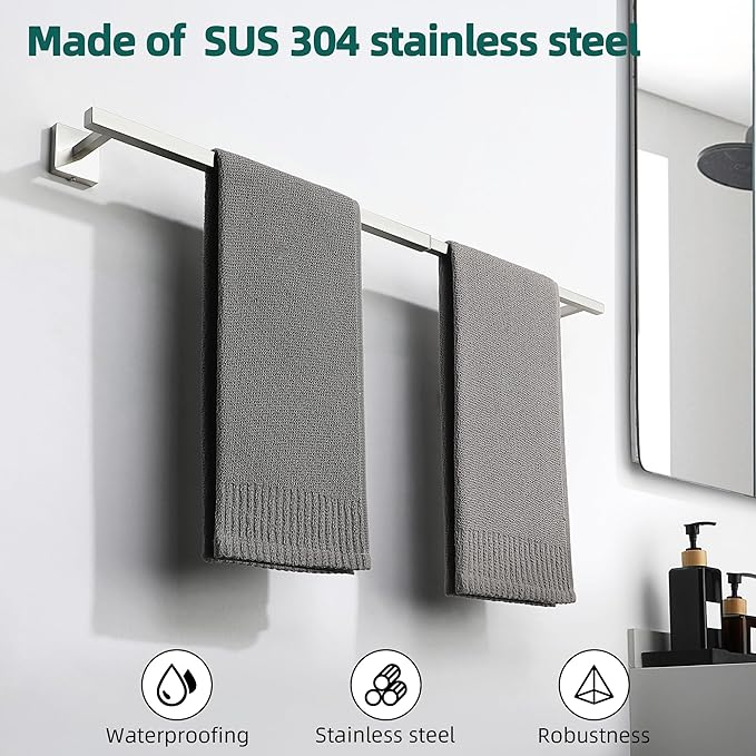 Alise Bathroom Towel Bar, Adjustable 17-30 Inch Single Towel Racks SUS304 Stainless Steel Towel Holder, Towel Racks for Bathroom Wall Mounted Towel Rack,Brushed Nickel