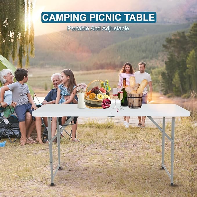 BomYees 4FT Folding Table Plastic Camping Table Portable Picnic Table for Easy Storage, Ideal for Outdoors Camping, Picnics, Parties Wedding & Indoor Events with Carrying Handle,White…-NeatNest