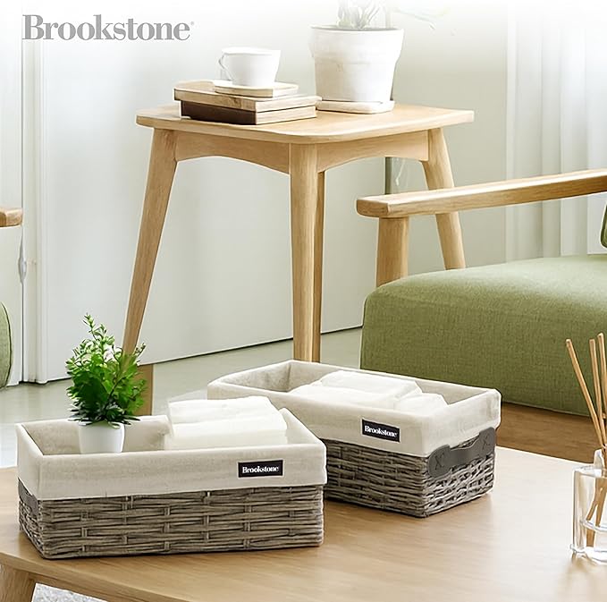 Brookstone Wicker Shelf Storage Basket Decorative Shelf Bin, bathroom organizers and storage, Boho Living Room Decor, Summer Storage 2025-2 Piece Set-NeatNest