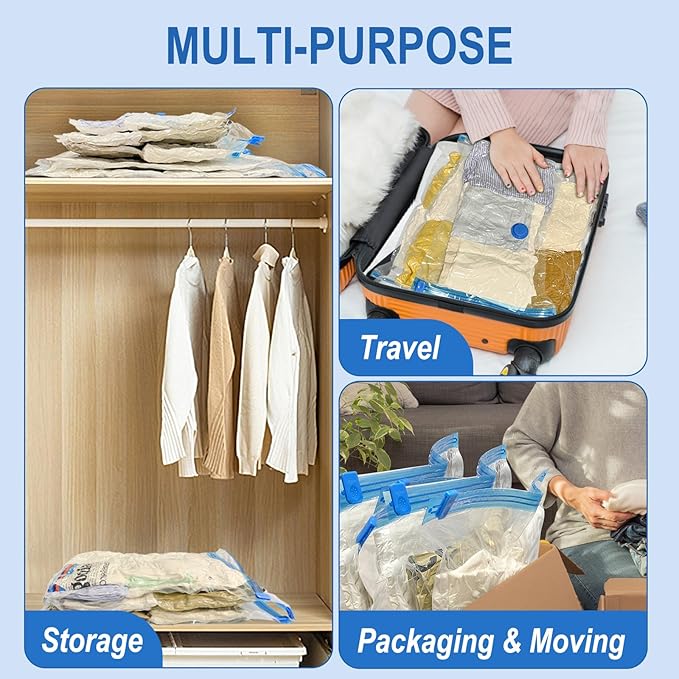10 Pack Jumbo Vacuum Storage Bags with Hand Pump, Plastic Packaging Bags, 80% Space Saver Vacuum Seal Bags for Clothing, Travel Lugggage, Blankets, Comforters-NeatNest