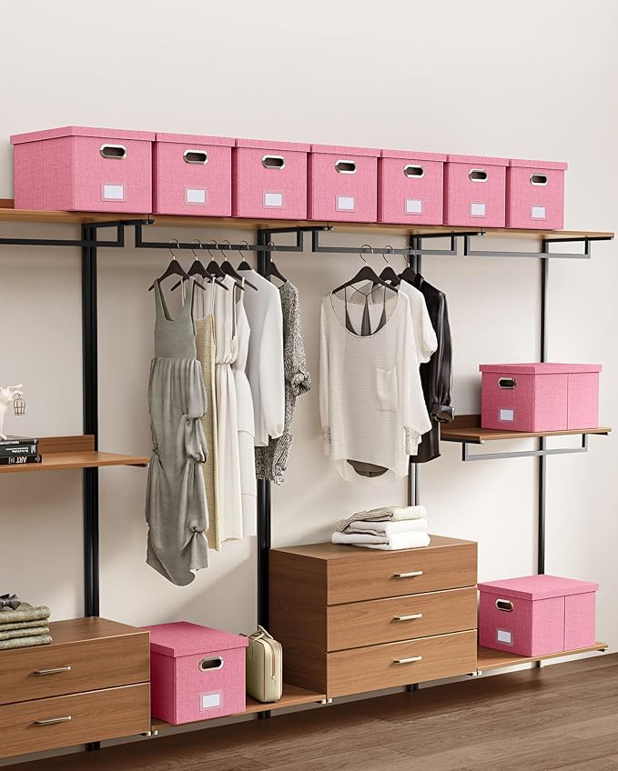 2 Pack File Storage Organizer, Filing Box, Portable File Box with Lid, Fit for Letter/Legal File Folder Storage, document organizer, New-pink
