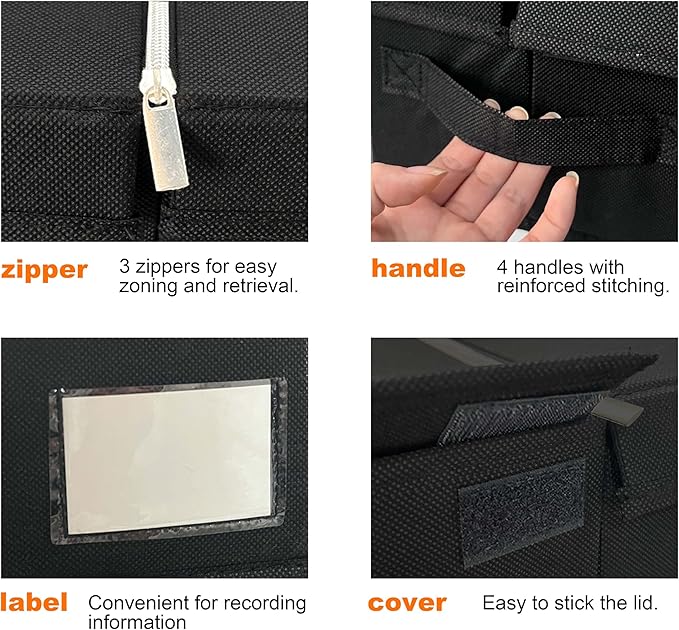 Under Bed Storage Containers, Black Large Capacity Closet Organizer for Blanket, Clothing, Comforter, Pillows, Ultra-thick Breathable Zippered Storage Bag-NeatNest