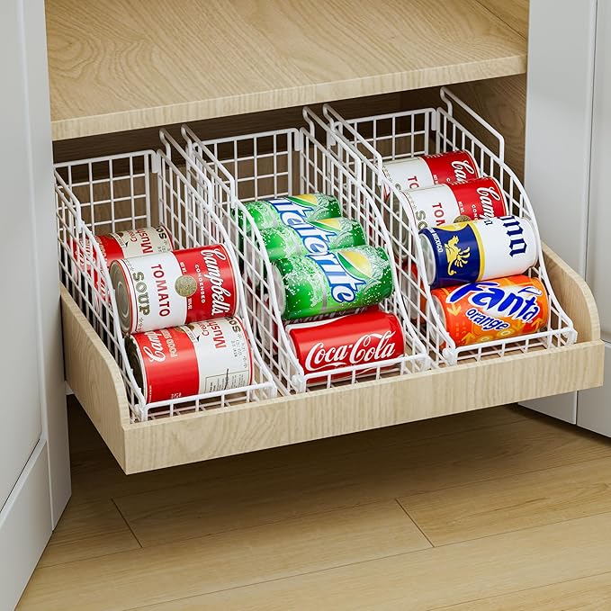 Can Storage Organizer Pantry, Stackable Kitchen Canned Food Holder With Handles, Can Organizer For Pantry Countertop Cabinet, Beverage Drink Pop Soda Can Dispenser Patent Pending (White, 4 Pack)-NeatNest