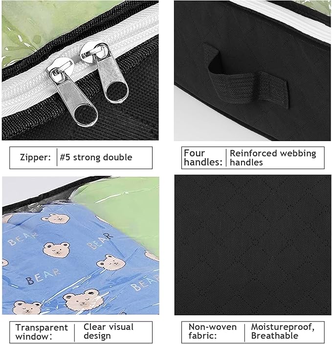 Budding Joy 90L Under Bed Storage Containers, Closet Organizers and Storage Bins, Foldable Underbed Storage Bags for Blankets, Towels, Comforter, Sweaters, Pillows, Linen Sheets, Wrapping Paper，Black-NeatNest