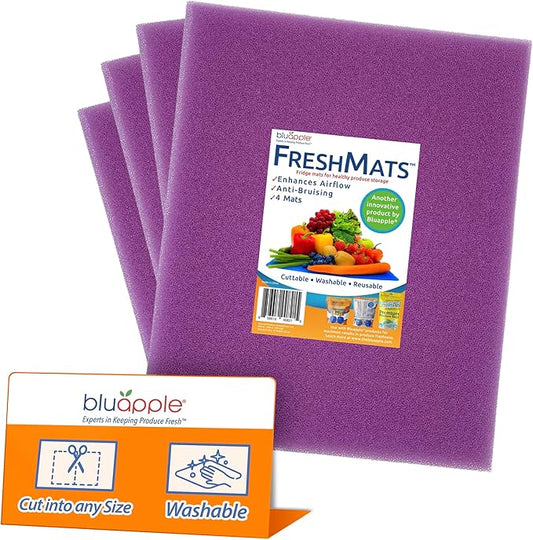 Bluapple FreshMats, Refrigerator Liner, Fridge Drawer Mats, Crisper Life Extender Liner Keeps Produce Fresh Longer, Anti-Bruising, Helps Air Circulation, Washable & Reusable (4-Mats, 12x15, Lavender)-NeatNest