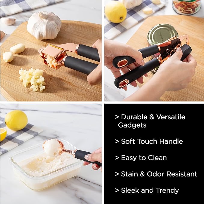 COOK WITH COLOR Kitchen Gadget Set Copper Plated Stainless Steel Utensils with Soft Touch Handles, Copper Black, 7 Pieces-NeatNest