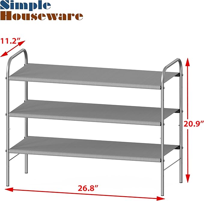 Simple Houseware 3-Tier Shoe Rack Storage Organizer, Grey – Space-Saving Shoe Shelf, Holds 9–16 Pairs, Sturdy Metal Frame, Easy Assembly – Closet, Entryway, Bedroom Shoe Storage Solution-NeatNest