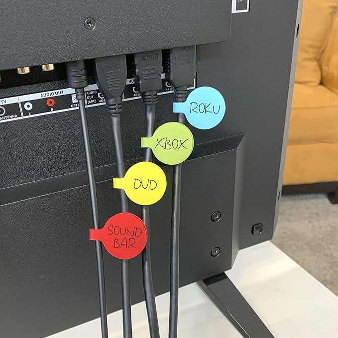 Cable Labels - Wrap-It Storage - Circles, Multi-Color (36-Pack) - Color Coded Labels for Organizing, Wire Tags Write on Surface for Labels for Charging Cords and Electronics-NeatNest