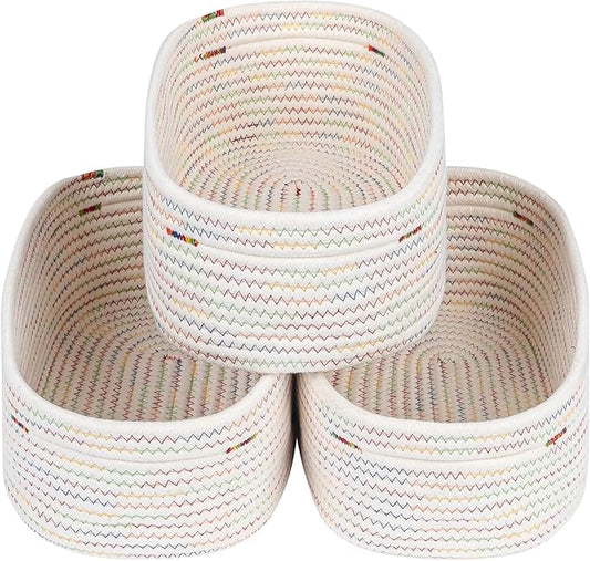 CubesLand Rectangle Woven Cotton Rope Organizer, Small Rainbow Basket for Kids, Baby & Pets' Toys, Shelves Storage-NeatNest
