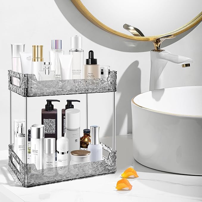 2-Tier Bathroom Counter Organizer Countertop Storage, Dresser Organizer Vanity Tray for Makeup, Perfume Organizer Cosmetics Skincare Shelf - Grey-NeatNest