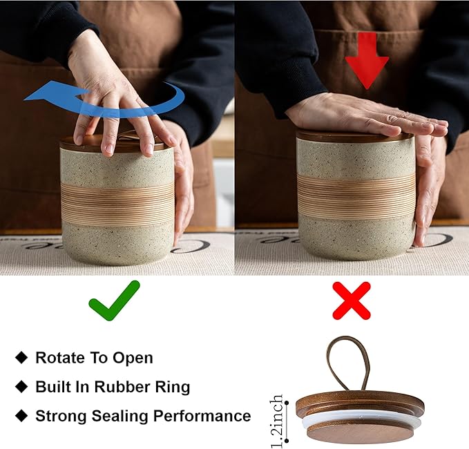 Ceramic Jar with Lid Airtight, Coffee Container Kitchen Food Storage Jars for Spice Sugar Tea Bag, Stackable Decorative Jars for Countertop, 18oz-NeatNest