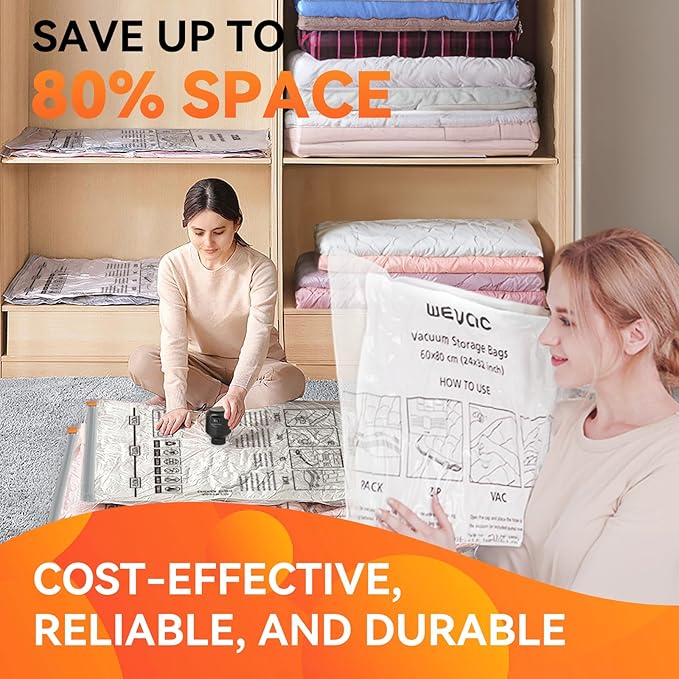 [2024 NEW] 15 Pack Vacuum Storage Bags (3 Jumbo/3 Large/3 Medium/3 Small/3 Roll) | Space Saver | Rapid Vacuum | Double Zip Seal | Clip Stopper | Ideal for Clothes, Blankets Compression and Travelling-NeatNest