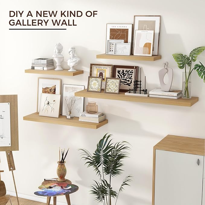 Floating Shelves for Wall, 36"W x 7.8"D x 1.5"H, 2 Pack of Long Wall Mounted Engineered Wood Shelves with Invisible Brackets for Living Room, Bedroom, Bathroom, Kitchen Decor and Storage, Oak-NeatNest