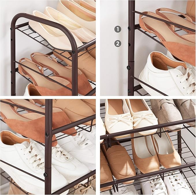 SONGMICS Shoe Rack, 3 Tier Shoe Organizer for Closet, Holds up to 12 Pairs of Shoes, Shoe Rack for Front Door Entrance, Metal Shoe Shelf with Adjustable Tilt Angle, for Entryway, Garage, Bronze-NeatNest