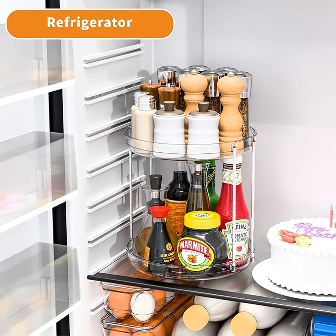 2 Tier Lazy Susan Turntable for Cabinet,Countertop,Pantry,9.5"W Spinning Seasoning Organizer,Double Rotating Kitchen Spice Rack Organizer and Condiments,Medicine,Vitamin Bottle Organizer Carousels,2Pc-NeatNest
