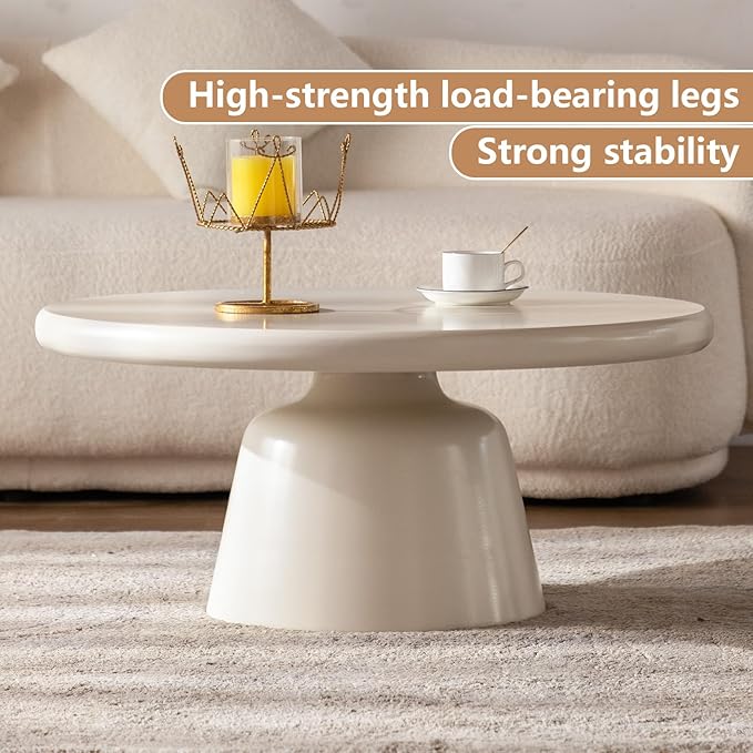 Creamy White Round Coffee Table 31.5" Center Table with Sturdy Pedesta Modern Circular Wood Tea Table for Living Room Bedroom Easy Assembly,Round Table-NeatNest