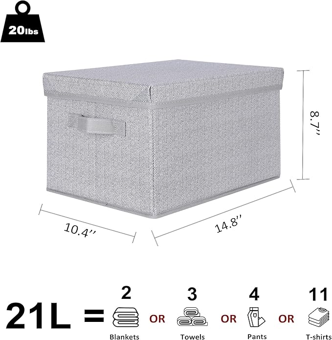 WUIKE 3 Pack Large Storage Bins with Lids, Fabric Closet Shelf Organizers, FoldableStorage Baskets with Cover for Bedroom, Herringbone Gray-NeatNest