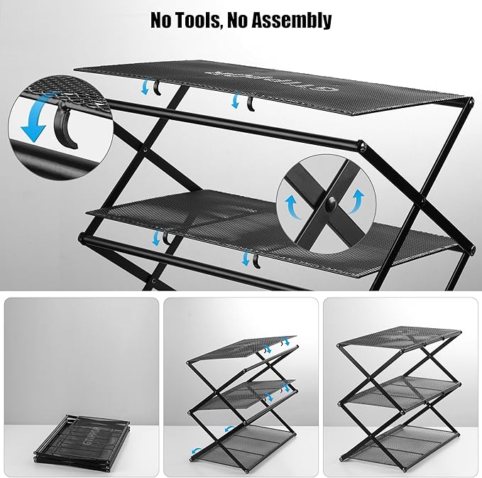 Shoe Rack for Entryway 5 Tier Foldable Shoe Rack Without Assembly Collapsible Metal Shoe Organizer Folding Shoe Storage Rack for Door, Living Room, Black-NeatNest