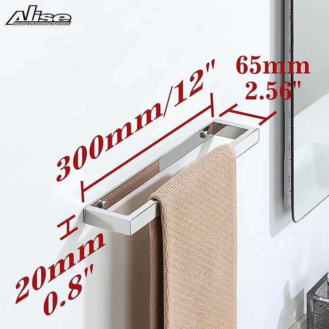Alise Bath Towel Bar,Wall Mount Towel Holder Towel Rack Towel Hanger for Bathroom Lavatory,12 Inch SUS304 Stainless Steel Towel Rail,Polished Chrome GJF030-C