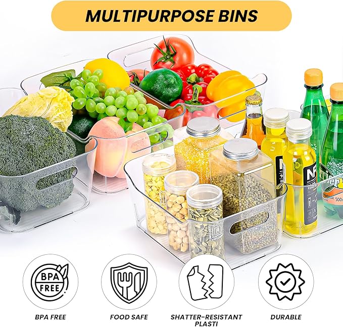 Clear Plastic Storage Bins, Set of 12, Multi-Use Organization and Storage Containers for Pantry, Cabinet, Refrigerator, Freezer, Bathroom, Organizer Bins for Home & Kitchen-NeatNest