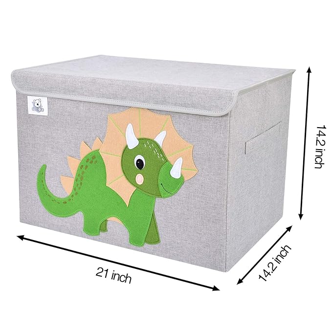 CLCROBD Foldable Large Kids Toy Chest with Flip-Top Lid, Collapsible Fabric Animal Toy Storage Organizer/Bin/Box/Basket/Trunk for Toddler, Children and Baby Nursery (Triceratops)-NeatNest
