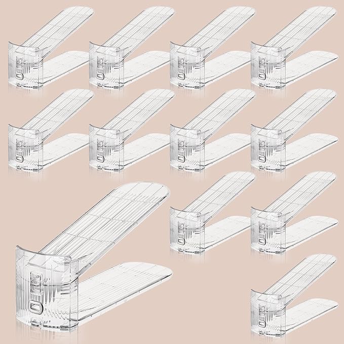 Adjustable Shoe Slots Organizer,12PACK Transparent Shoe Stackers Shoe Rack Holder Shoe Space Savers Double Layer Stack Shoe Racks for Closet Organization(Transparent)-NeatNest