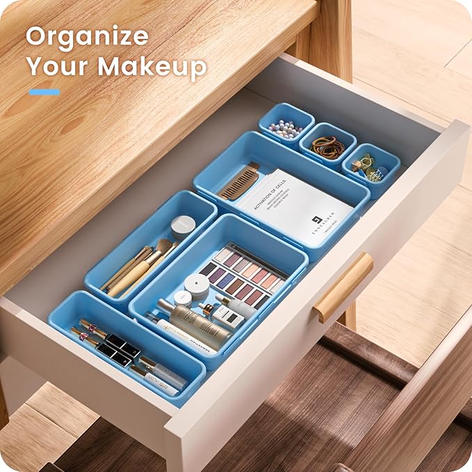 A-LuGei 【𝟮𝟮𝗣𝗖𝗦】 Plastic Sky Blue Desk Drawer Organizer, Bathroom Organizers and Storage, Makeup Organizer, Organization and Storage Bin Container for Vanity Office Utensils Tool Pantry Cosmetic-NeatNest