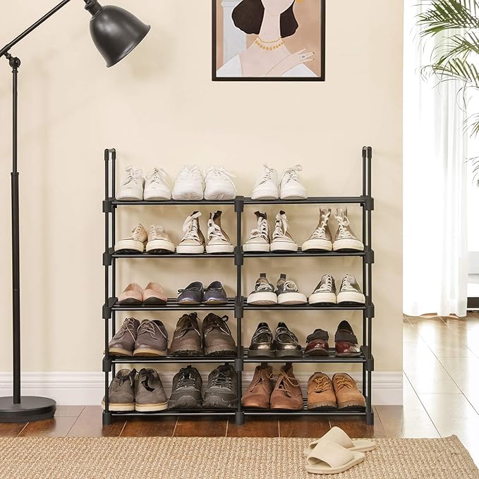 SONGMICS Shoe Rack, 10-Tier Shoe Organizer, Metal Storage Shelf, Upright or Upside Down, for 11-22 Pairs, for Entryway, 11.8 x 17.7 x 68.5 Inches, Black ULSA25BK-NeatNest