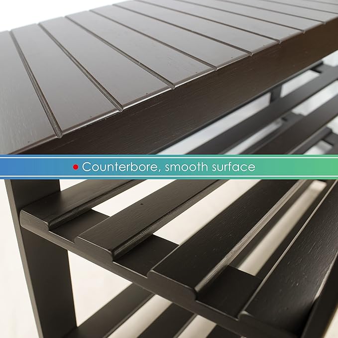 SMIBUY Sturdy Bamboo Shoe Rack Bench, 3-Tier Shoe Organizer, Storage Shelf for Entryway Hallway Bathroom Living Room (Dark Brown)-NeatNest