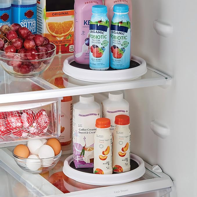 Copco 9 Inch Non Skid Pantry Cabinet Lazy Susan Turntable, Set of 2, Spinning Organizer for Kitchen, Countertop, or Bathroom, White and Gray-NeatNest