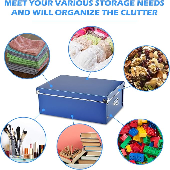 SEEKIND photo boxes storage, storage boxes with lids and Handles, 3 in 1 Set, Multiple Size(Small/Medium/Large) Plastic Box for Photos, Document, Cosmetic, Socks, Snacks, Etc(Blue)-NeatNest