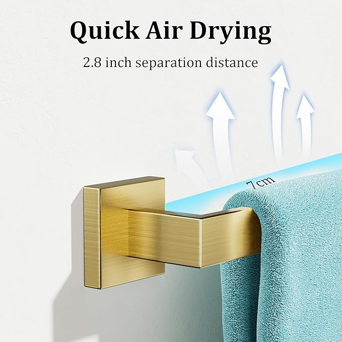 Alise Gold Towel Bars,15.75 Inch Towel Holder Towel Racks for Bathroom and Lavatory,SUS304 Stainless Steel Hand Towel Hanger Rail Wall Mount,Useable Length 13.98 Inch Towel Bar, GYT040-G