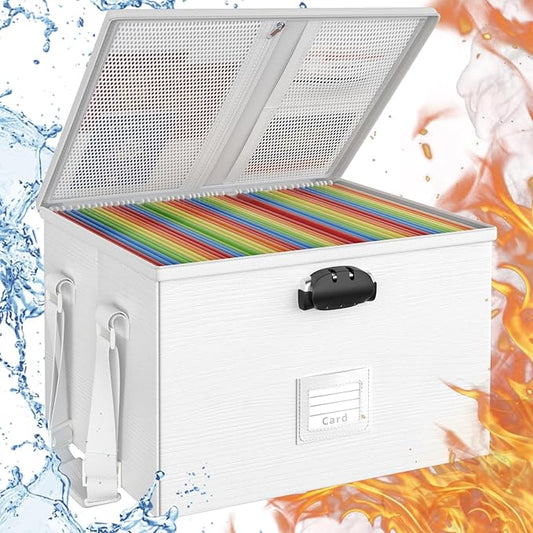 Fireproof Document Box File Organizer - Waterproof Locking Filing Portable Storage Box with Handle for Hanging Letter/Legal Folder Important Document