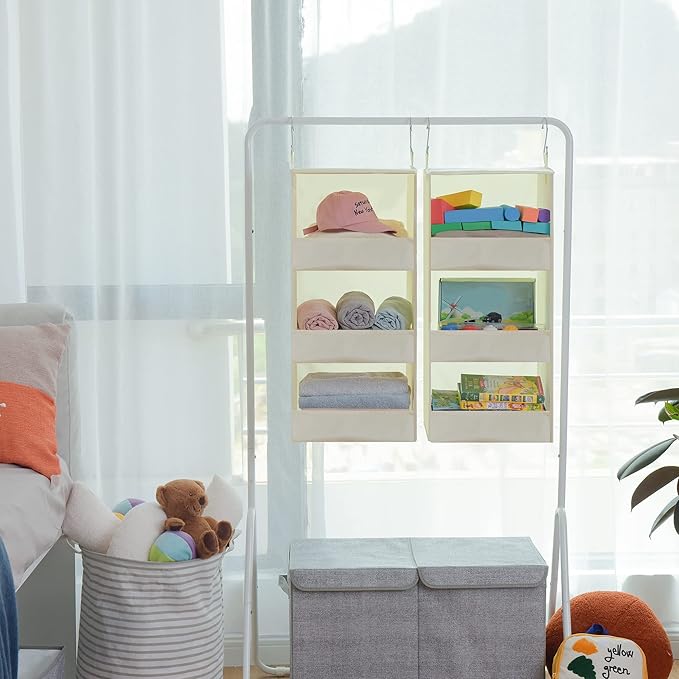 GRANNY SAYS 3-Shelf Hanging Organizer, Foldable Hanging Closet Storage, Closet Shelves Organizer for Camper, Beige, 29 ½" H X 12" W X 12" D, 2-Pack-NeatNest