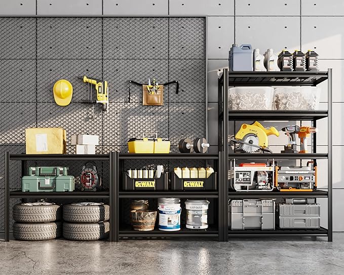 5 Tier Metal Storage Shelves, 72" H x 35.43" W x 15.75" D, 2500 LBS Adjustable Shelving Unit for Warehouse, Office, Kitchen, Pantry, Living Room, Laundry Room, Garage Shelving, Black-NeatNest