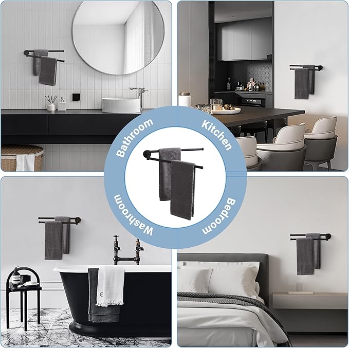 BGL Swivel Towel Bar for Bathroom Matte Black,Swing Out Double Towel Bar 2-Arm Kitchen Wall Mounted Towel Hanger Holder for Bathroom Organizer-NeatNest