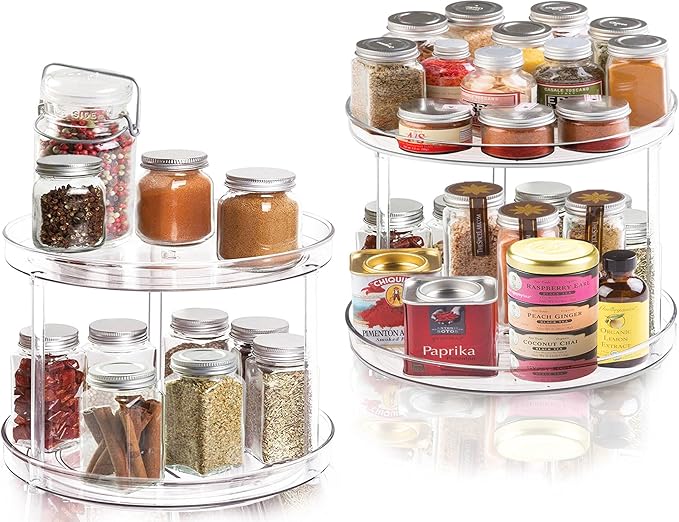 2 Tier Lazy Susan Bathroom Organizer, 9.25Inch Clear 360 Rotating Makeup Organizer for Vanity, Skincare Organizers Perfume Organizer, Spice Rack Organizer for Cabinet- Home Organization and Storage-NeatNest