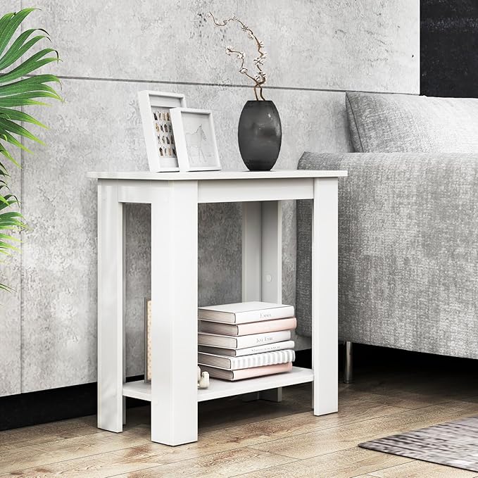 GOFLAME 24” Side Table Set of 2, 2-Tier Rectangular End Table with Storage Shelf, Multipurpose Night Stand for Bedroom, Living Room, White