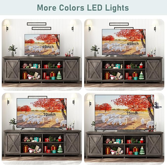 80 Inch Large Farmhouse TV Stands for 90 inch TV w/Adjustable Shelves-NeatNest
