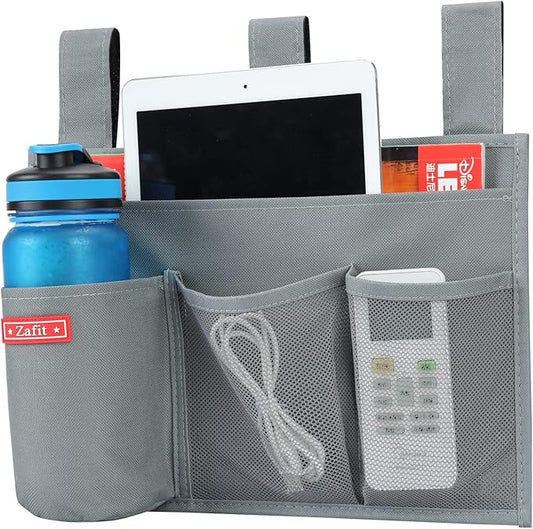 Hanging Bedside Caddy, Bedside Storage Organizer for Magazine, Phone, Remote control (4 Pockets-Grey)-NeatNest