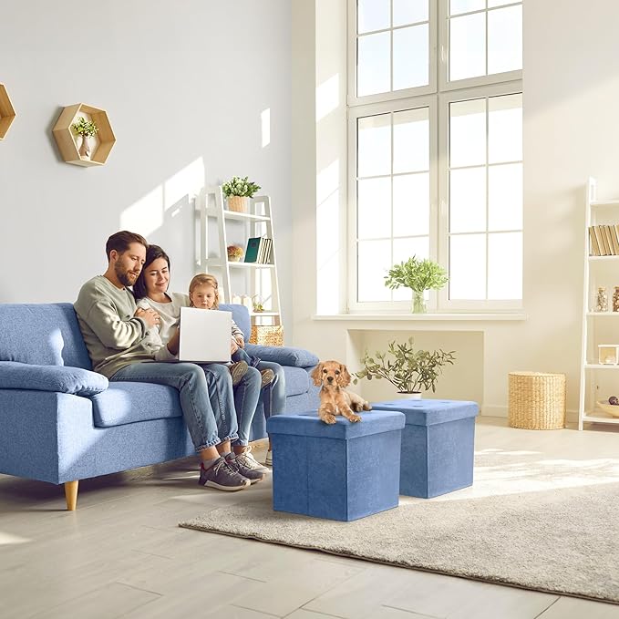 Sorbus Folding Ottoman - Foot Rest Cube, Bedroom Bench, Coffee Table, Shoe Storage, Foot Stool, Pouf - Teal Blue Suede Velvet-NeatNest