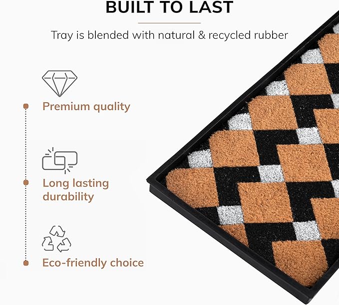 Anji Mountain Rubber Boot/Shoe Tray with Coir, Fits 3 Pair (34.5"" Wide), Tan and Black Chevron Insert (AMB0BT3F-011)