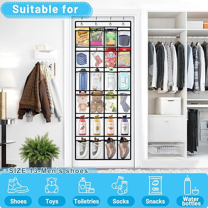 Aheroi Over the Door Shoe Organizer, 24 Pockets Mesh Shoe Organizer Door Hanger, Large Hanging Shoe Rack Holds Up to 40 lbs, Closet Shoe Behind Door Shoe Rack, Durable Shoe Storage Hanging Bag