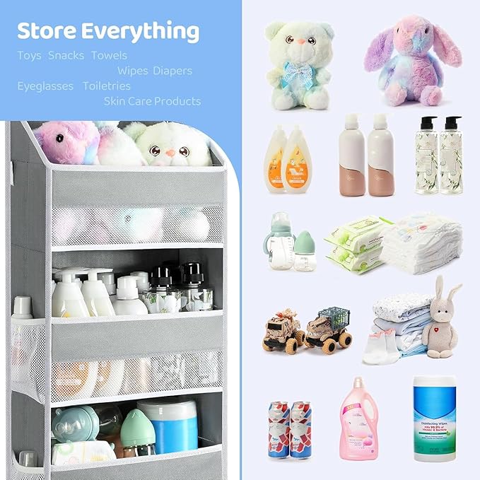 Yecaye 2 Pack 4 Tier Over the Door Organizer - Foldable Portable Baby Essentials for Stuffed Animal Storage - Multi-purpose Bathroom Closet Organizers and Storage for Kids Newborn Baby Stuff-NeatNest