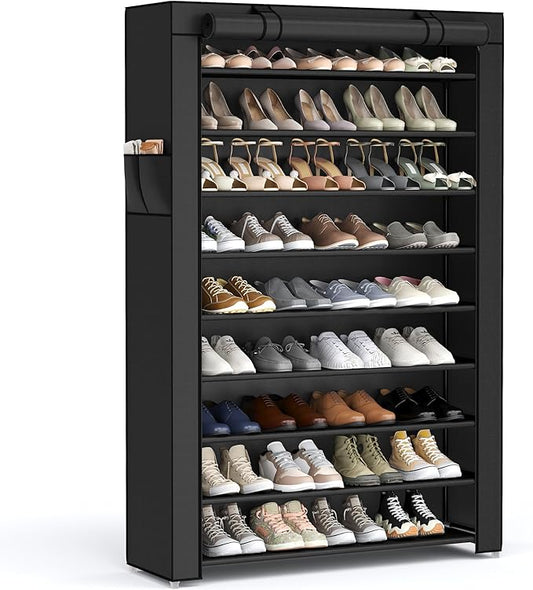 SONGMICS Shoe Rack with Non-Woven Fabric Cover, 9 Tier Storage Shelf for 40-50 Pairs of Shoes, Entryway, Suitable for Sneakers, High Heels, Flats, and Boots, Black URXJ36HV1-NeatNest