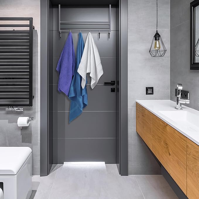 Deco Brothers Over The Door Hook Organizer with 6 Hooks, Silver-NeatNest