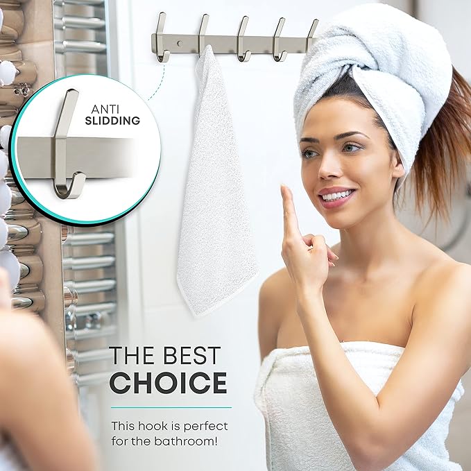 Coat Rack Wall Mount – Brushed Nickel 24 Inch Stainless Steel Hook Rail with 8 Heavy Duty Double Coat Hooks – Wall Mounted Coat Hanger for Entryway, Bathroom, Bedroom, Towel, Hat Organizer-NeatNest